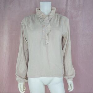 V.DE.VINSTER Womens 100% Cotton Ruffle Collar Beige Blouse Size Medium